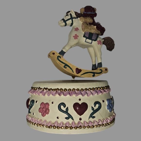 Vintage Teddy Bear on Rocking Horse Music Box – Hearts & Flowers – Tested - Picture 3 of 8